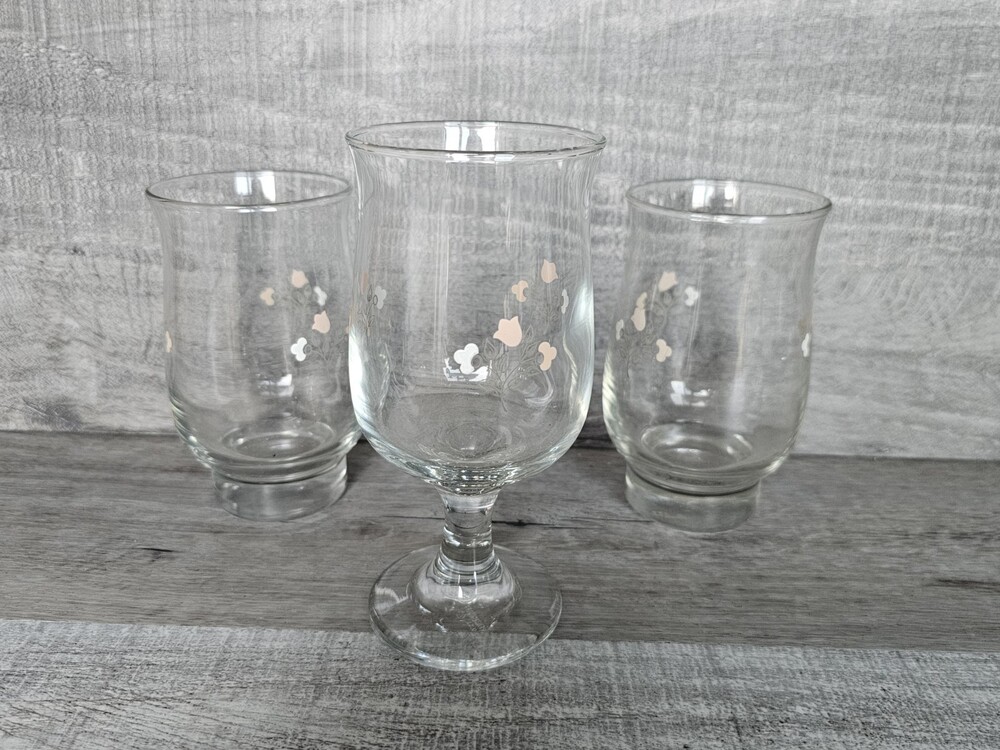Vintage Libbey Pfaltzgraff Remembrance Flower 12 Oz Mixed Glass Set Of 3